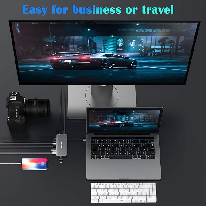 USB C Hub Multiport Adapter - 10 in 1 Portable Dongle with 4K HDMI, VGA, Ethernet, 3 USB Ports, Audio, PD Charger, SD/Micro SD Card Reader Compatible for MacBook Pro, XPS More Type C Devices.