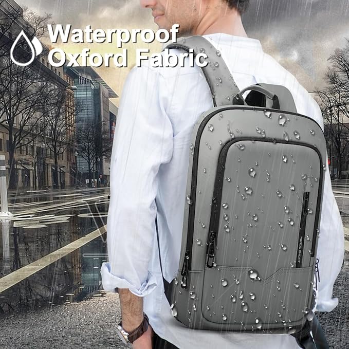 hk Backpack for Men Business Slim Backpack with USB Charger Computer Lightweight Anti-theft Travel Backpacks 15.6 inch Water Resistant Laptop Bag for Work Office College-Grey