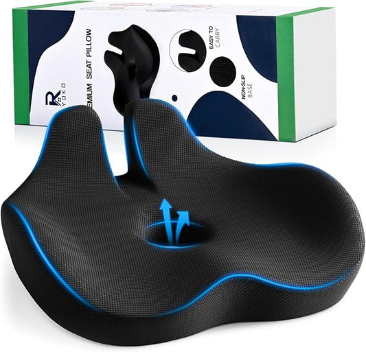 Ryoko Seat Cushion, X Large Memory Seat Cushion for Office Chairs, Car Seat, Airplane, Wheelchair, Pressure Relief Sciatica and Tailbone Pain Relief for Long Sitting Office Workers, Car Drivers