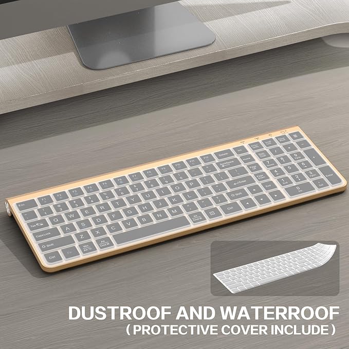 JOYACCESS Black Gold Wireless Keyboard with Low-Profile Keys - 2.4GHz Full-Sized,Windows & Mac OS, Quiet,Ergonomic Keyboard for Computer, Laptop, PC, Mac,Windows- Gold