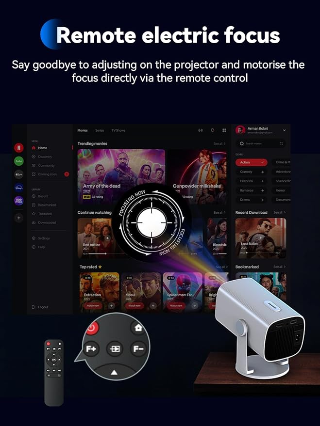 SOOMFON Mini Projector 1080P Support - Portable Small Video Movie Projector Bluetooth 5.1 Auto Keystone Electric Focus for Bedroom/Wall/Home/Outdoor/iPhone/Android/TV Stick