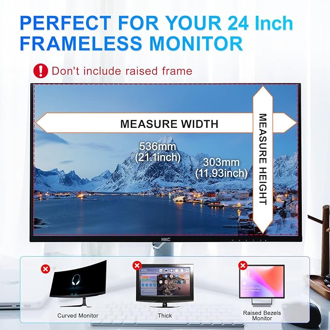 Magnetic 24 Inch Privacy Screen for Computer Monitor 16:9 Aspect Ratio, Hanging Removable Anti-Blue/Glare Protector Film, Anti Spy Desktop Security Private Filter 24in
