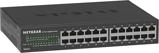 NETGEAR 24-Port Gigabit Ethernet Unmanaged Essentials Switch (GS324) - Desktop, Wall, or Rackmount, Silent Operation