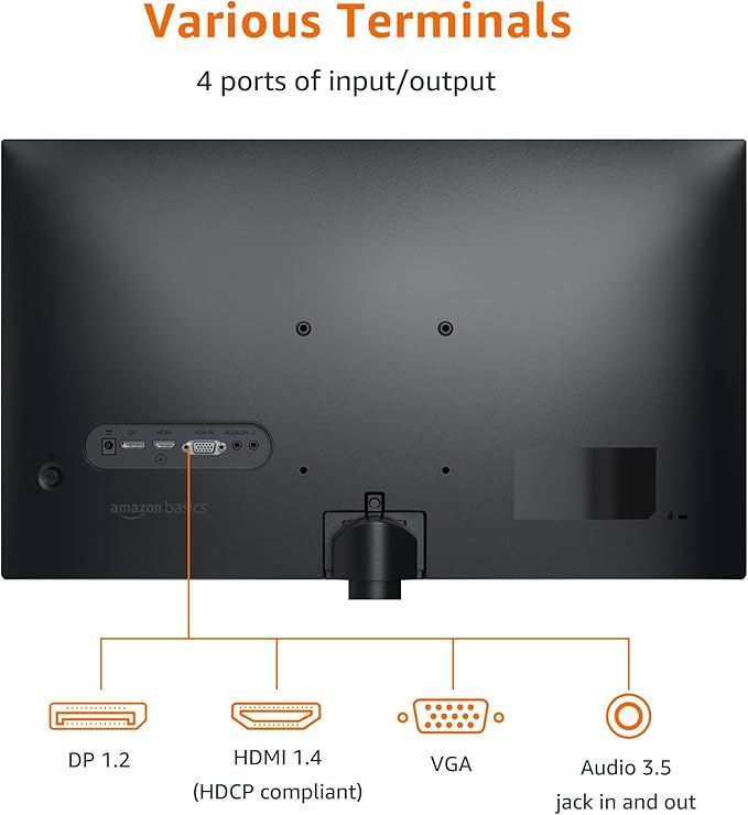 Amazon Basics 24 in Monitor, FHD 1080P, Max 100Hz, VESA Compatible, Built-in Speakers, Black