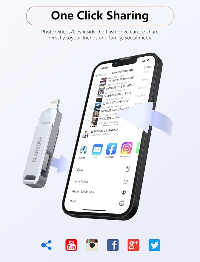 MFi Certified Flash Drive 256GB for iPhone USB Memory Stick Thumb Drives High Speed USB Stick,Photo Stick External Storage for iPhone/iPad/Android/PC