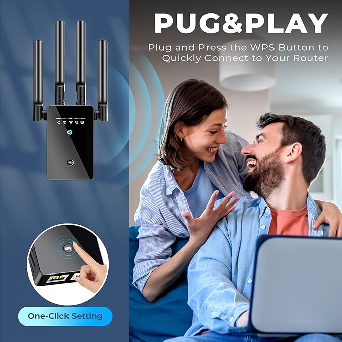 2025 Best WiFi Extender Signal Booster - 6X Faster Internet Extender WiFi Booster for Home, Long Range up to 15,588 Sq Ft, WiFi Repeater w/Ethernet Port, 1-Tap Setup, Compatible with Wireless Routers