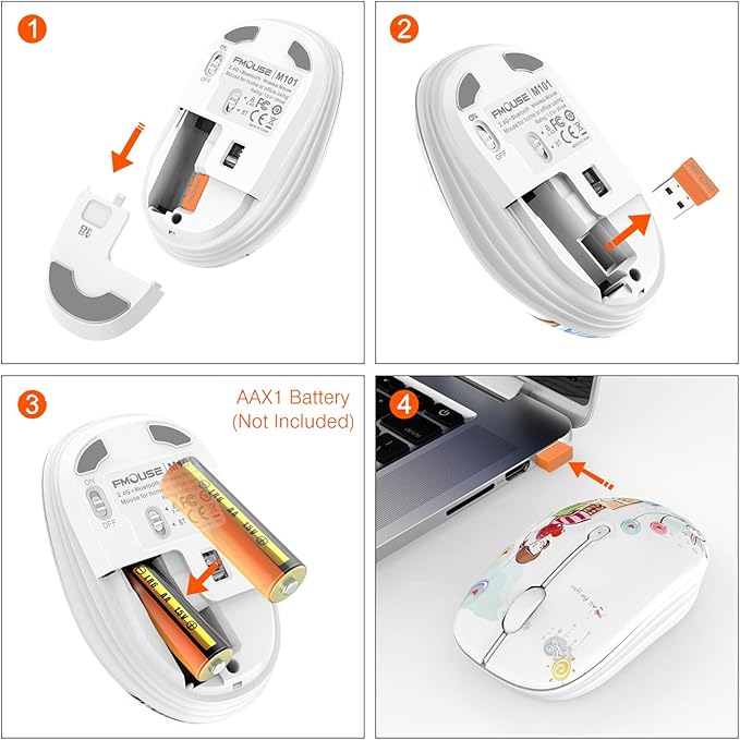 Cute Bluetooth Mouse, 2.4 GHz Wireless Mice with USB Receiver for Laptop, iPad, Mac, Silent Cartoon Mouse Suitable for Female and Students (Girl)