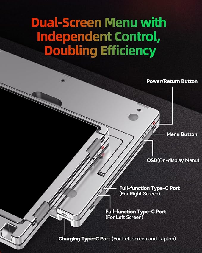 Intehill 4K Laptop Screen Extender, 13.4" Dual Screen Monitor for Laptop, 3840x2400 Anti-Glare Portable IGZO Display, 100% sRGB 500 Nits Brightness Foldable Plug-Play Portable Travel Monitor, LR13U