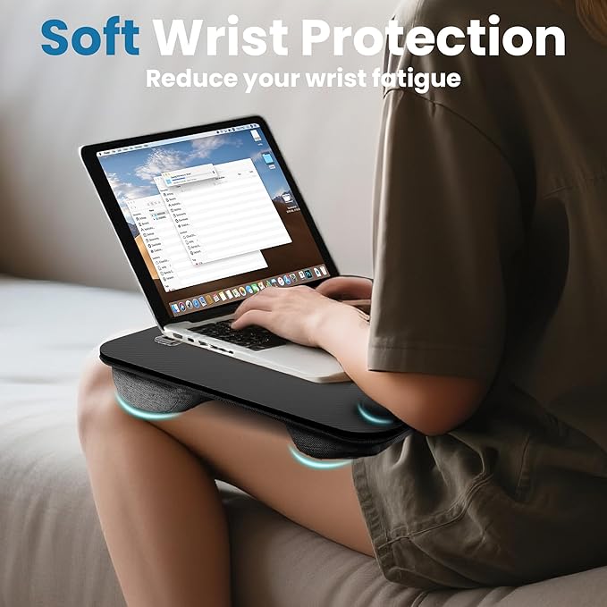 Lap Desk, Portable Lap Desks Fits Up to 16'' Laptop with Pillow Cushion Laptop Desk with Wrist Rest Lap Stand with Tablet or Phone Storage Slot for Bed Couch Carpet Home Office Livingroom (Black)