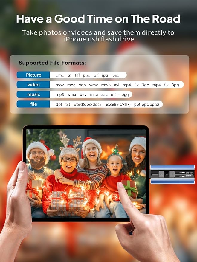 512GB Flash Drive Intended for iPhone iPad Android and Computers, 4 in 1 Photo Stick for Phone Memory Storage Easily Backup Photos Videos, Plug and Play, No Application Required (Navy Blue)