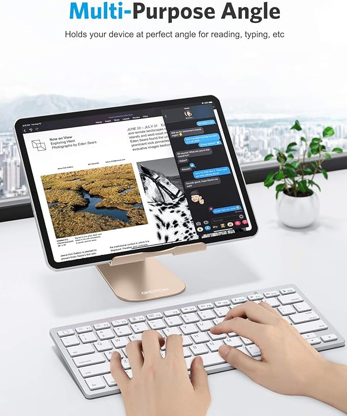 OMOTON Tablet Stand Holder Adjustable, T1 Desktop Aluminum Tablet Dock Cradle Compatible with iPad Air/Mini/Pro 11/12.9, iPad 10.2/9.7, Samsung Tab and More, Gold