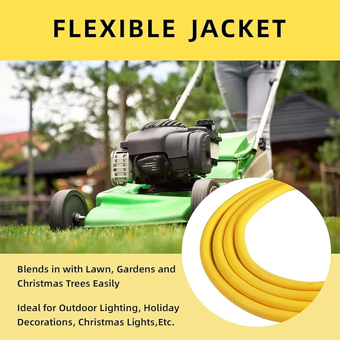 EP 3 Ft Outdoor Extension Cord, 12/3 SJTW Heavy Duty Extension Cable with 3 Prong Grounded Plug, 15 AMP Power Cord for Lawn, Garden, Appliances, Yellow
