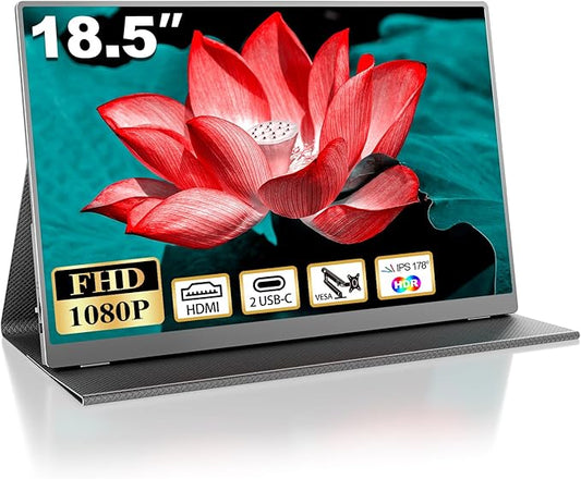 18.5 Inch Portable Monitor for Laptop, FHD 1080P 100% sRGB Travel Monitors for Laptop, Portable Computer IPS Display w/VESA, External Monitor USB-C HDR HDMI Portable Screen w/Smart Cover & Speakers