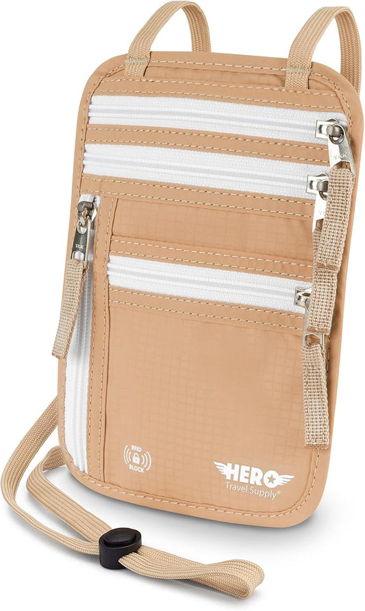 HERO Neck Wallet - RFID Blocking Passport Holder, Easy to Conceal and Pouch