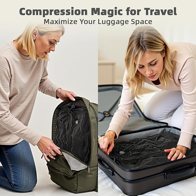 Luvan Travel Vacuum Bags for Luggage with Wireless Pump, Reusable Space Saver 33L Compression Clothing Packing Storage Organizer Cube for Carry On Suitcases and Backpack, IP67 Waterproof (1PC+1 Pump)