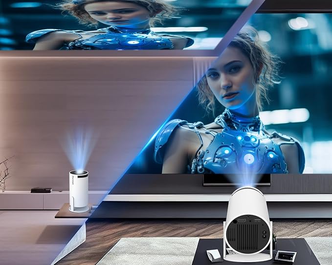 HY300PRO Mini Projector with Wifi and Bluetooth, Portable Projector 4K Support, Auto Keystone, Air Mouse Remote, Voice Control, 180 Degree Rotation Smart Proyector for Outdoor/Bedroom/Movie