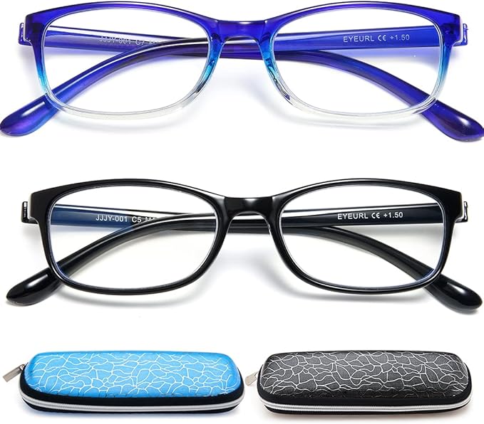 EYEURL 2 Pack Reading Glasses Blue Light Blocking Readers for Women-TR90 Lightweight Computer Reading Glasses Stylish Rectangular Frames Eyeglasses+1.5