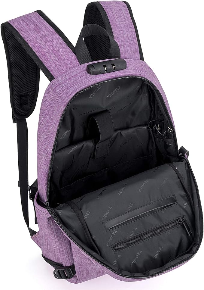 Tzowla Business Laptop Backpack Water Resistant Anti-Theft Backpack with USB Charging Port and Lock 15.6 Inch Computer Backpacks for Women, Casual Hiking Travel Daypack(Purple)