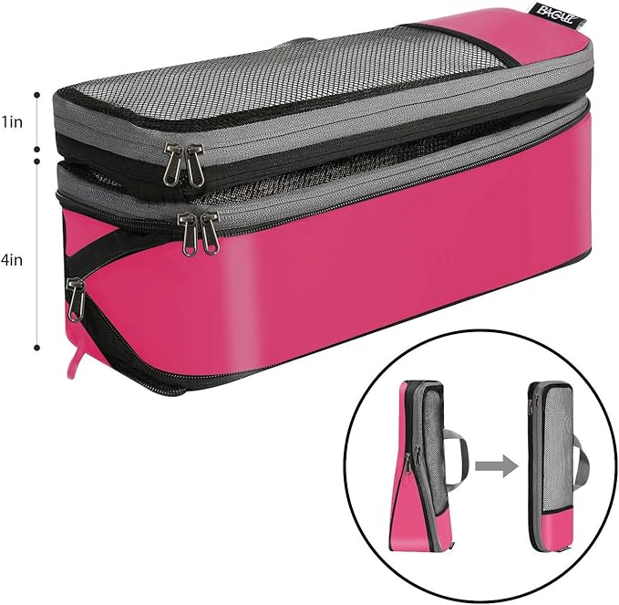 BAGAIL 4 Set/6 Set/8 Set Compression Packing Cubes Travel Accessories Expandable Packing Organizers (Half Mesh, 6-Fuchsia)