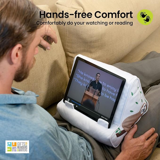 Gifts for Readers & Writers Book Pillow Tablet Stand for Bed Sloth - Premium Cushioned Book Holder for Hands Free Reading, Stylish Tablet Holder for Bed, Kindle Pillow Stands & Lap Ipad Holders