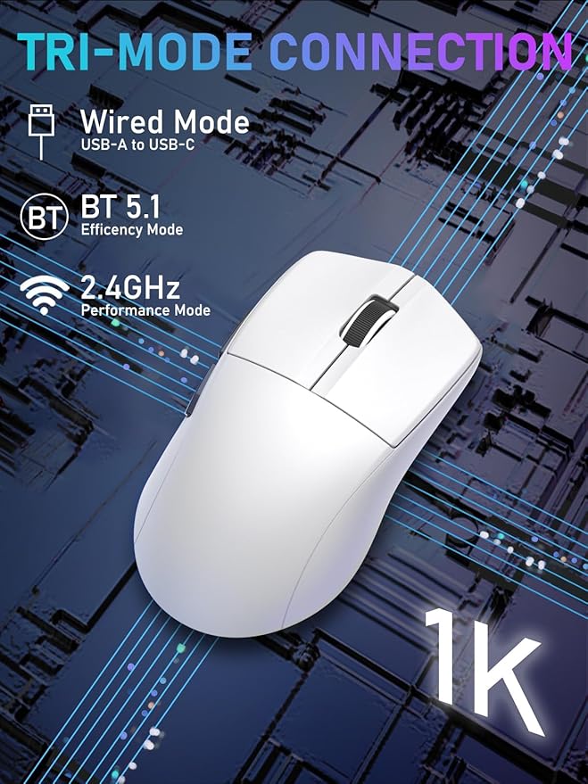 E-YOOSO Lightweight Wireless Gaming Mouse, Tri-Modes Wireless Esports Mouse with 5 Programmable Buttons, 4000 DPI, Long Battery Life, Ultra-Thin Ergonomic Design for PC & Mac Gamers