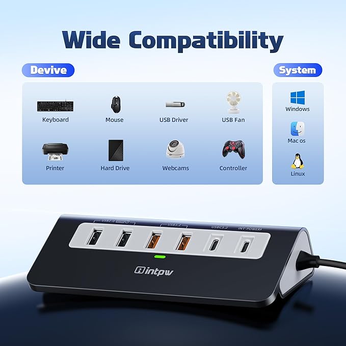 USB C Hub 10Gbps, 9-in-1 USB C Docking station 3.28FT with 4K@60Hz HDMI, Type-C & 2 Type-A 3.2, 2 USB-A 2.0, PD 100W, SD/TF Port, Black Aluminum USB Hub for Laptop, iPhone 16/15, MacBook Air/Pro