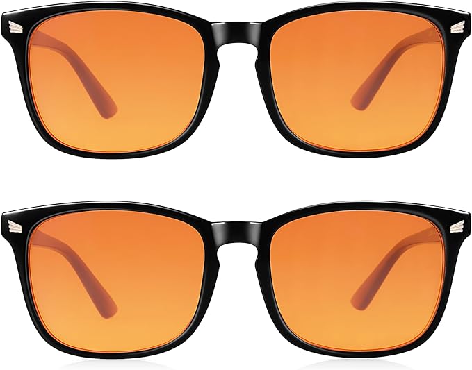 2 Packs Professional Sleep Glasses with 98.7% Blue Light Blocking Dual AR Coatings Amber Lens, Computer Gaming Glasses for Men Women, Anti Fatigue & Eye Strain