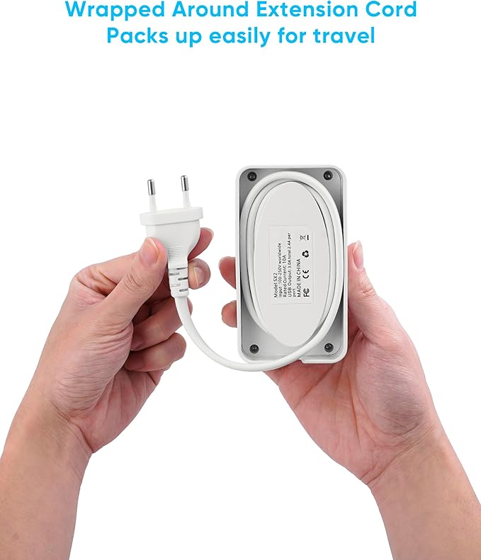 Italy Travel Plug Adapter, Italy Power Adapter, 6 AC Outlets, 4 USB Ports (2 USB C), 3ft Wrapped Around Extension Cord, for Italy Chile Libya