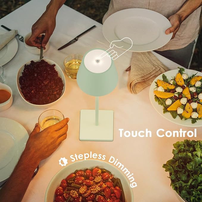 2-Pack LED Cordless Table Lamp, Rechargeable Battery Desk lamp 3W 5500mAh Battery Operated Stepless Dimming Modern Portable Table Light for Restaurant/Bedroom/Outdoor IP54 Waterproof (Green)