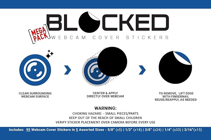 Stackable Webcam/Camera Vinyl Covers | 95 Low-Tack Restickable Webcam Sticker | 5-Sizes | Black 95-Pack (Muted Matte)