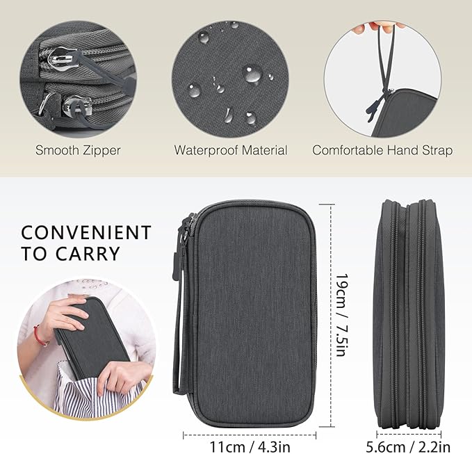 Skycase Pencil Bags with zipper - Double Layers Waterproof Pencil Case Small, Pencil Pouch Case Aesthetic for College Student Teen Adults, Travel Essentials, Electronics Organizer Travel Case, Grey