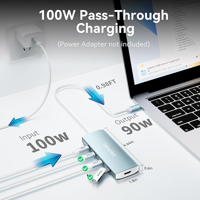 USB C Hub 8 in 1 Multiport Adapter, 3 USB 3.2 Gen 2 Ports with 10Gbps, 3 USB-A 3.0 5Gbps, 4K@60Hz HDMI, 100W PD, USBC Splitter for MacBook Pro, iPad Pro, Mac mini and More(Not Support USB-C Monitor)