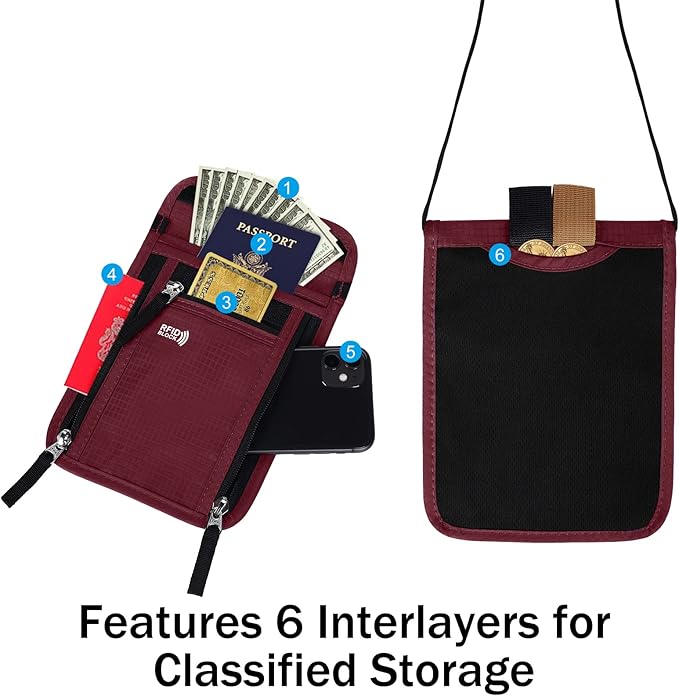 Travel Pouch Neck Wallet Family Passport Holder Organizer Case with RFID Blocking