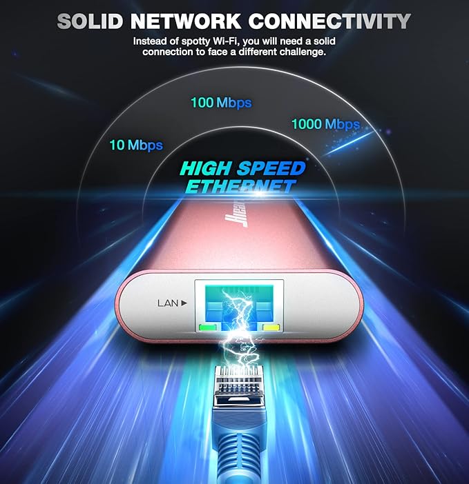 Hiearcool USB C Hub Ethernet, 8in1 USBC Hub Multi-Port Adapter, USB-C to HDMI Docking Station Type C Adapter Dongle Compatible for MacBook Dell XPS HP ASUS and More Type-C Devices-Rose Gold