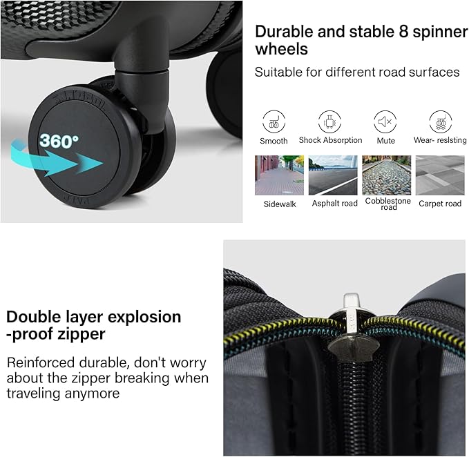 Hanke Expandable Hard Shell Luggage Sets 2 piece Carry on Luggage with Wheels Suitcases Lightweight Checked Travel Luggage Rolling Large Suitcase Travel Luggage Bag Woman Men 20/29 Inch(Jet Black)