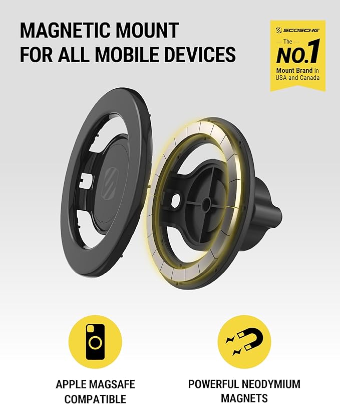 Scosche MagicMount™ SMSWD Magnetic Phone Holder for Car Dashboard/Windshield, MagSafe Stand, Suction Cup Phone Mount Compatible with iPhone 16 15 14 13 12 Series, Mag Safe Case & All Cell Phone