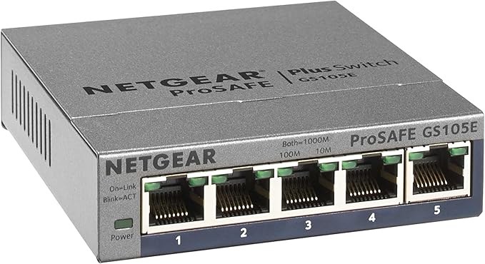NETGEAR 5-Port Gigabit Ethernet Easy Smart Managed Switch (GS105Ev2) - Managed, Desktop or Wall Mount, and Limited Lifetime Protection