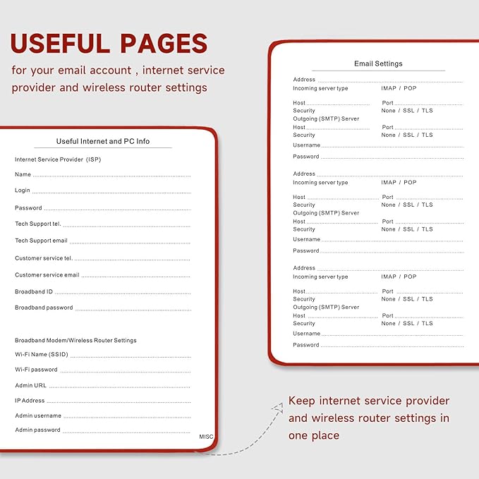 Password Book with Alphabetical Tabs – Hardcover Internet Address & Password Organizer – Password Keeper Notebook for Computer & Website – 7x 10" Log-in Password Journal w/Thick Paper (Red)