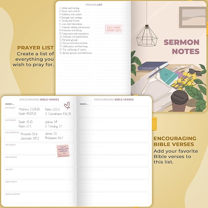 Clever Fox Bible Study Journal – Church Notes Notebook – Note Taking & Journaling Kit – Faith Based Religious Gifts & Accessories (Amber Yellow)