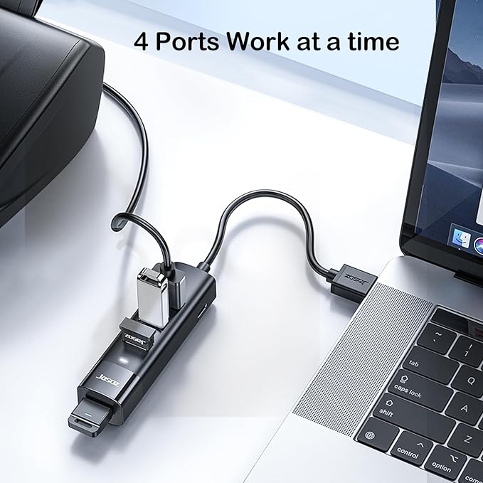 KAGO USB Hub 4 Ports - Multiple USB 3.0 Hub with 5Ft Cable, USB-A Splitter Extender with USB Type-C Power Port, for Laptop,Desktop, Windows, Linux, PC(USB a)