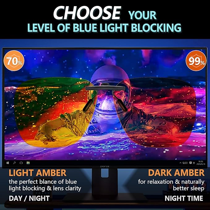 2 Pack Clip On Blue Light Glasses for Women Men, Fit Over Prescription Eyewear Reduce Computer Eye Strain