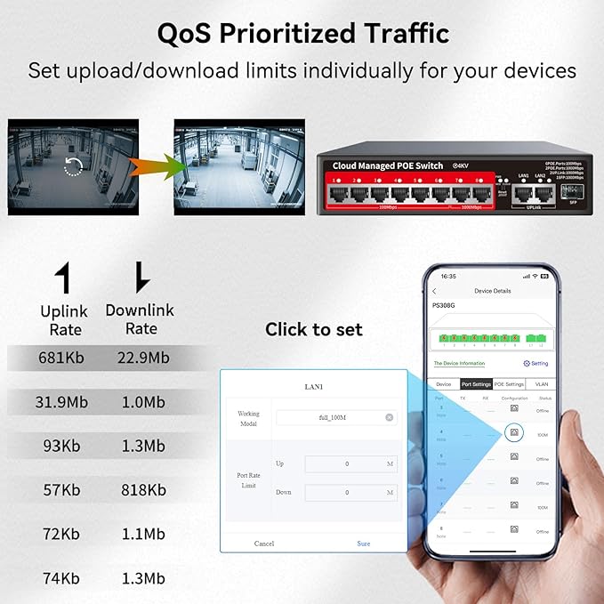8 Port PoE+ Switch | Easy Smart Managed Ethernet Switch | Support VLAN, QoS | 120W Total PoE Budget | Fanless Metal | Plug & Play (Desktop/Wall Mount)