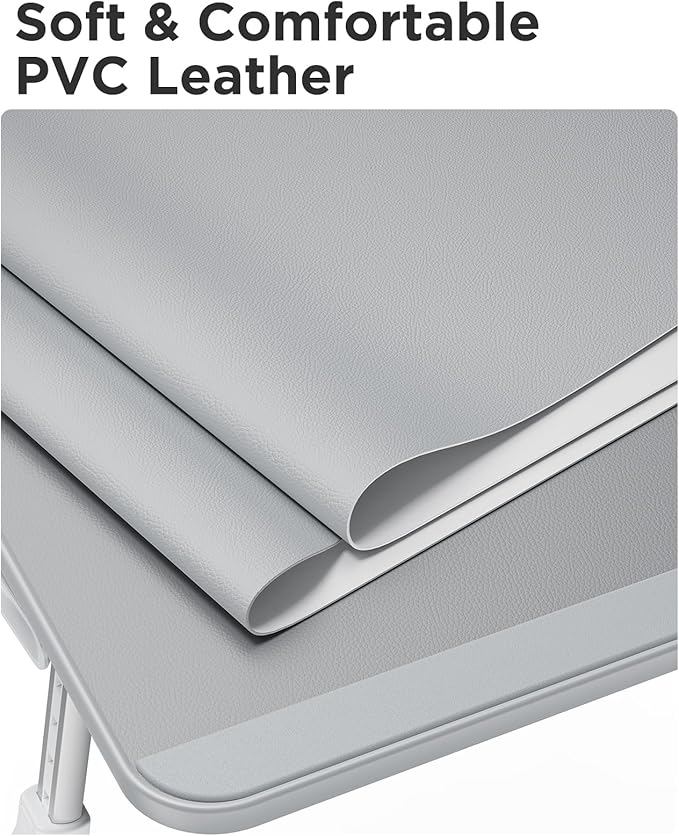 SAIJI Leather Laptop Bed Tray Table, Adjustable Laptop Stand with Removable Stopper, Portable Lap Desks with Foldable Legs, Notebook Stand Breakfast Reading Desk for Sofa Couch Floor(Large,Gray)