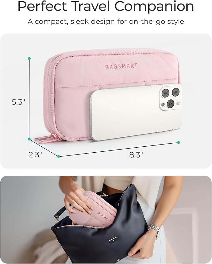 BAGSMART Electronics Organizer Travel Case, Cord Storage for Chargers Cables Phones, Compact Tech Accessories Pouch, Black