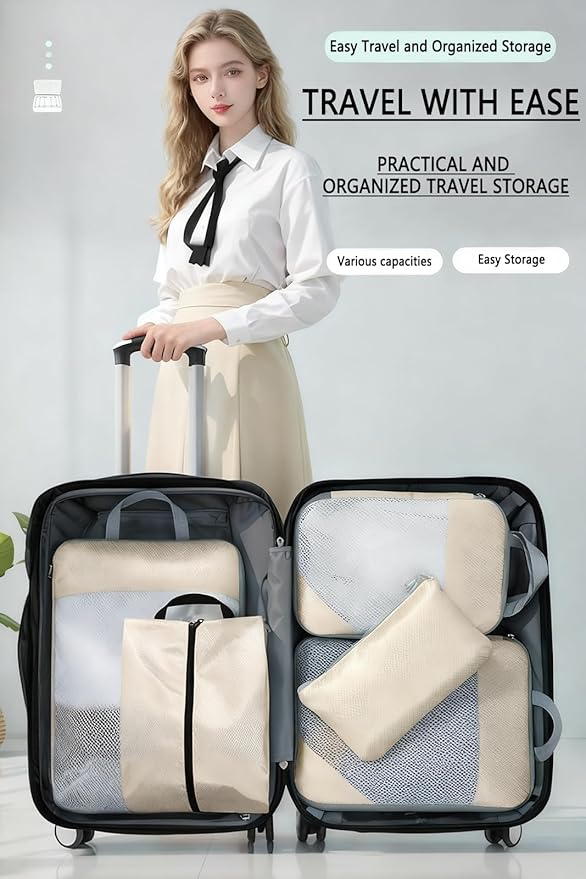 Compression Packing Cubes for Suitcases – 9 Set Travel Luggage Organiser Bags with Mesh Design, Waterproof Ultralight Packing Cubes for Backpack, Clothes & Home Storage (Black)