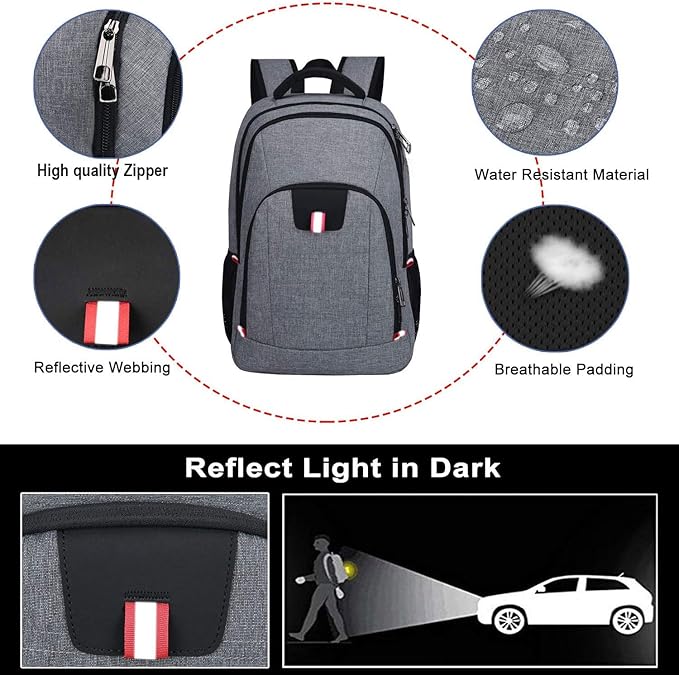 Travel Laptop Backpack, Anti Theft Backpack for Men and Women with USB Slit Business Computer Backpack Bag (Grey, 15.6 Inch)