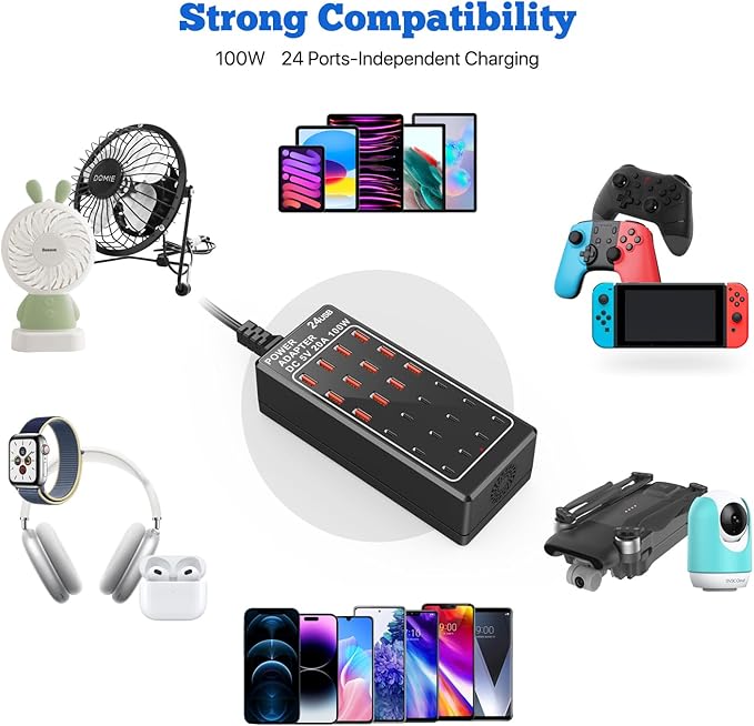 USB Charging Station Block, USB C Charger Station 24-Port 100W(20A), USB A Charger Block, Fast Charger Desktop Station, Multi-Function Smart Charger for Apple iPhone iPad Samsung Laptop Pixel