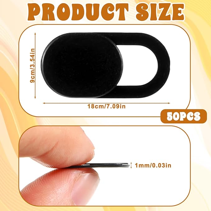 50 Pcs Webcam Cover Slide, 0.023 Inch Ultra-Thin Universal Camera Privacy Cover Black Camera Covers Slide for Phone, Laptop, Computer