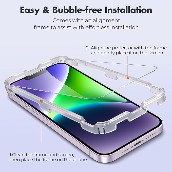 UNBREAKcable 3-Pack Screen Protector for iPhone 14, Double Shatterproof Tempered Glass [Easy Installation Frame] [9H Hardness] [99.99% HD Clear] [Case Friendly] for iPhone 6.1 inch