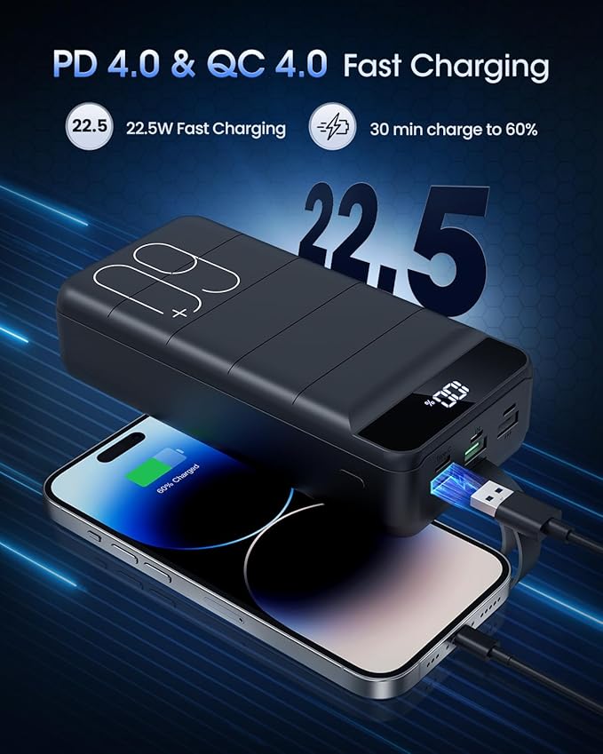 Portable Charger 60000mAh Power Bank - 22.5W Fast Charging External Battery Pack, LED Display USB C Portable Cell Phone Charger for iPhone 15/14/13 Pro, Android, Samsung Galaxy, Etc